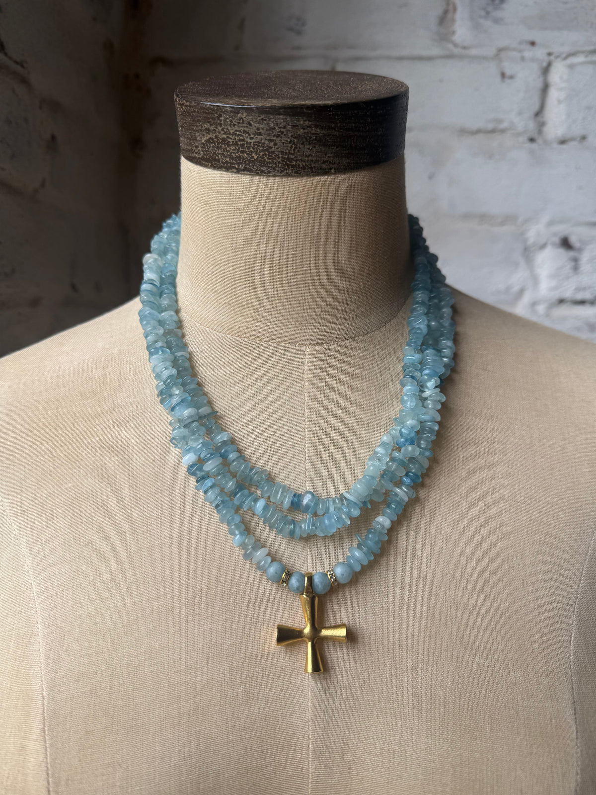 Aquamarine Gold Cross