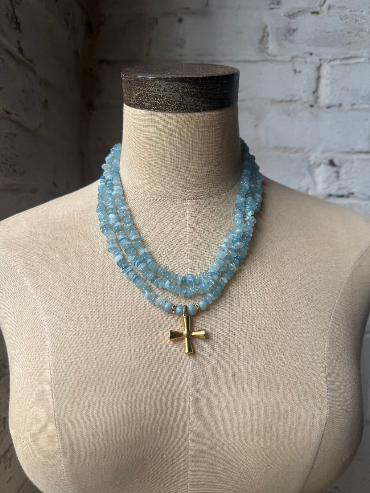 Aquamarine Gold Cross