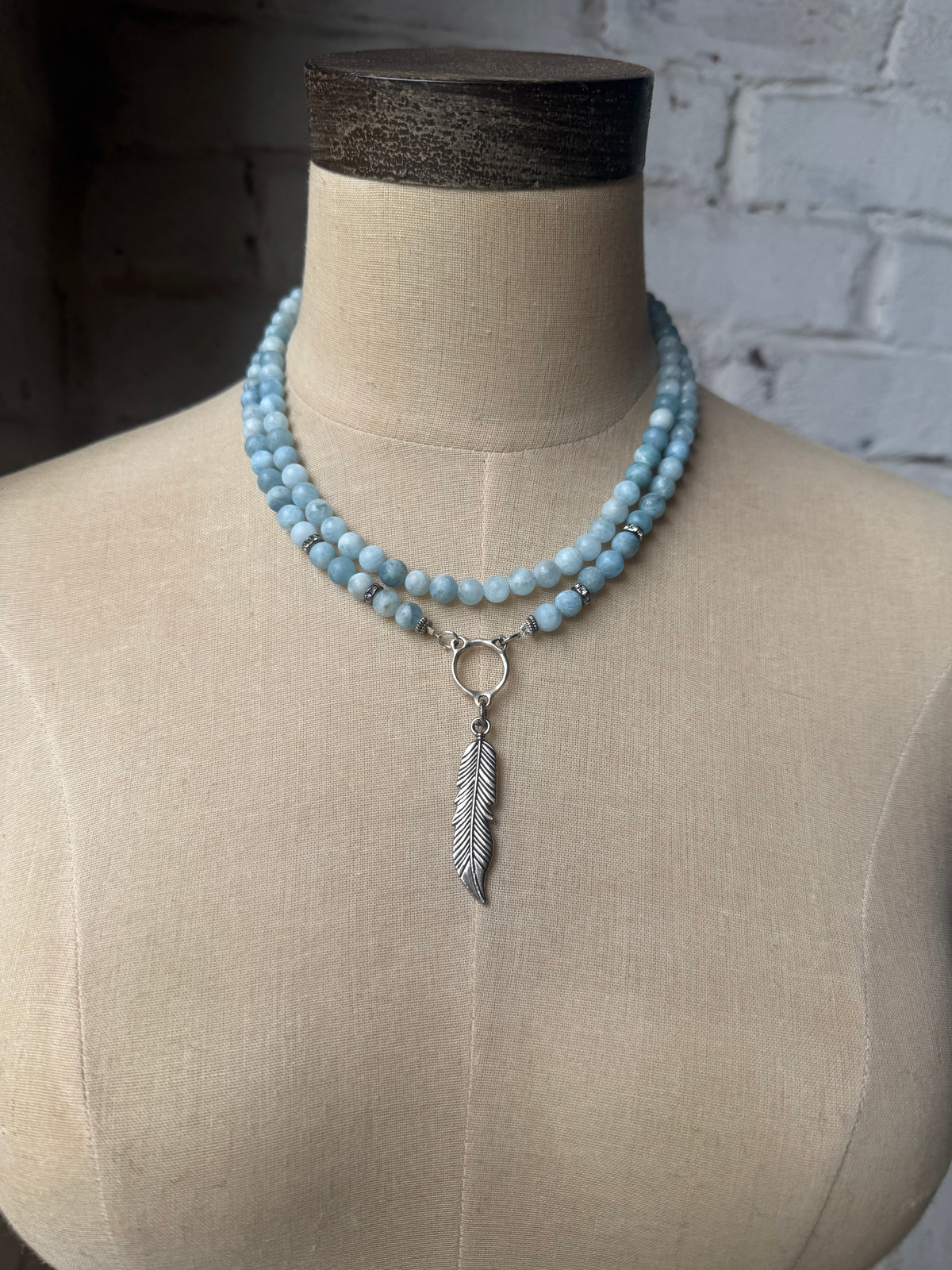 Aquamarine Silver Feather