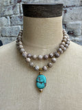 Beige Jasper & Turquoise Drop