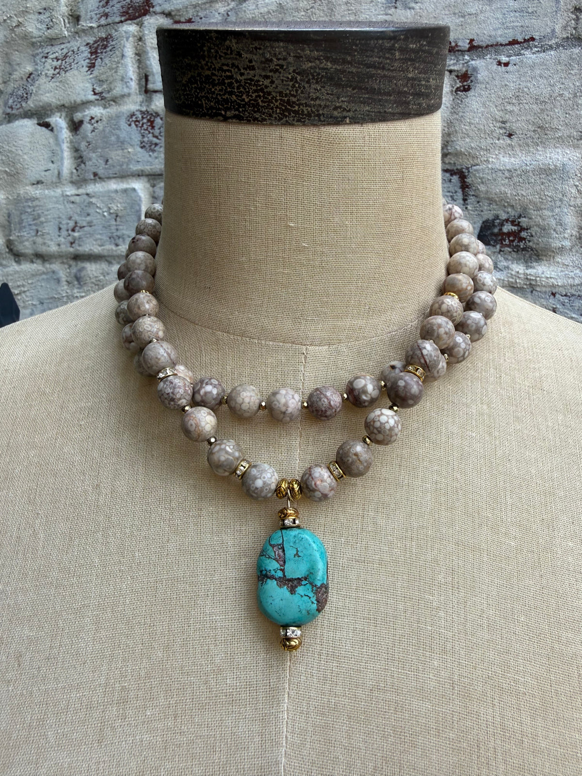 Beige Jasper & Turquoise Drop