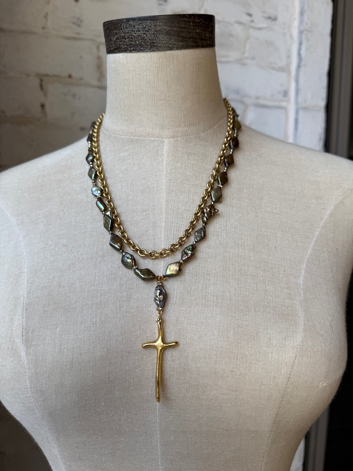 Freshwater Gold Pearls with Gold Cross