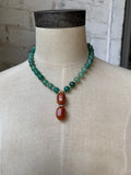 Green Aventurine Beads with Rust Colored Drop