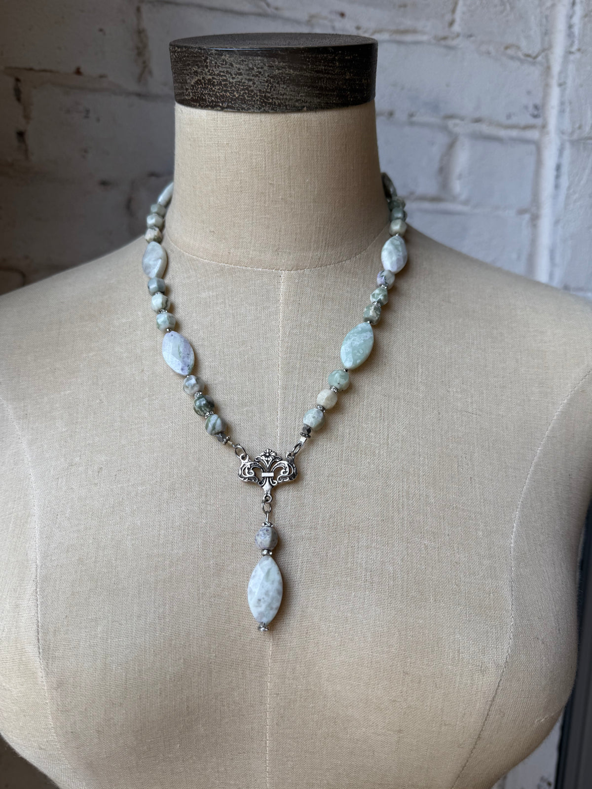 Grey/White Beads with Drop
