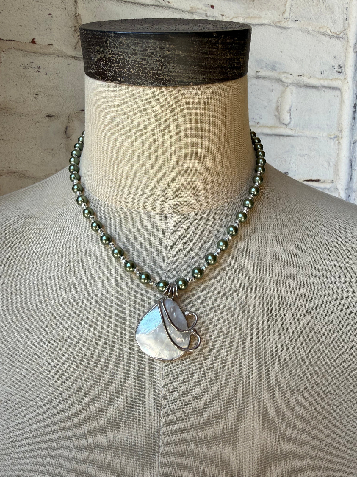 Light Green Pearl Beads with Unique Shell Charm