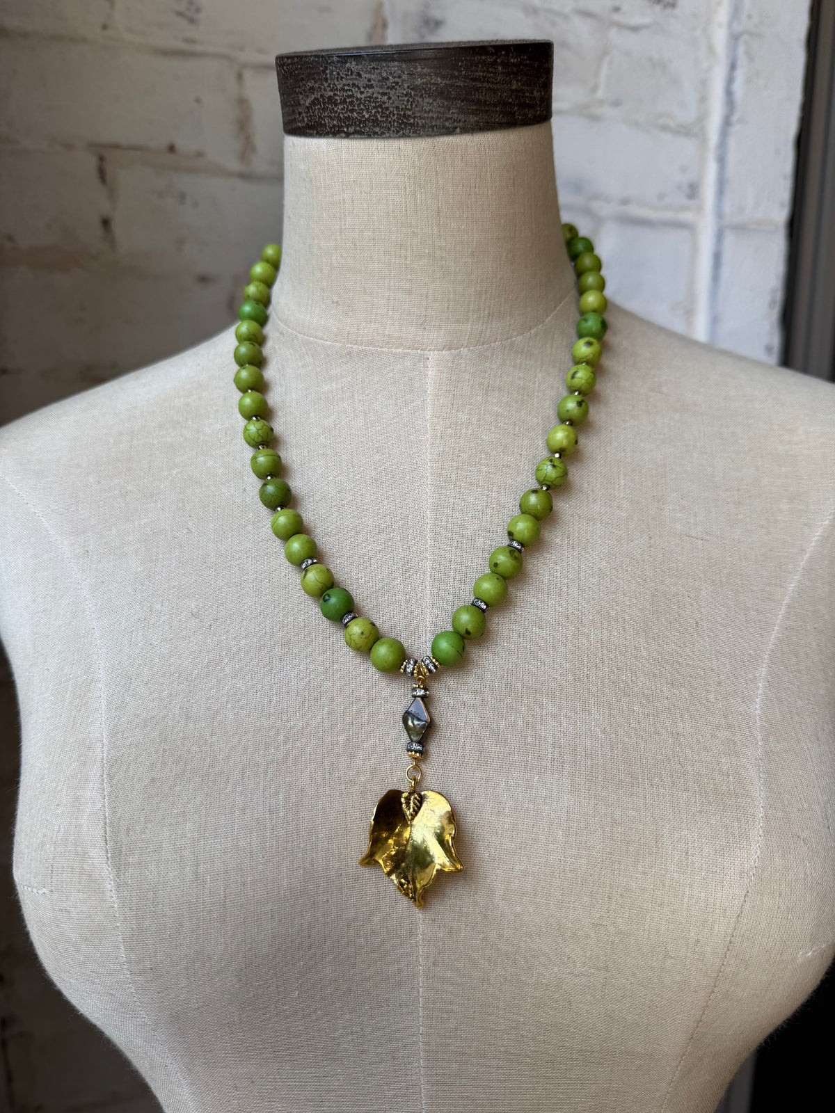Lime Green Beads with Gold Leaf
