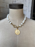 Milky White Beads with Gold Reversible Coin