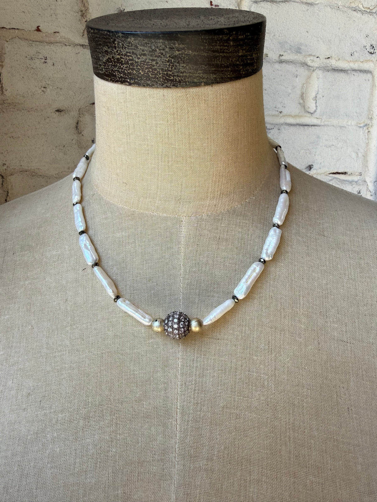Oblong Pearl and Center Rhinestone Rondelle