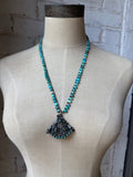 Teardrop Turquoise Beads with Dark Gray Fan-Shaped Pendant