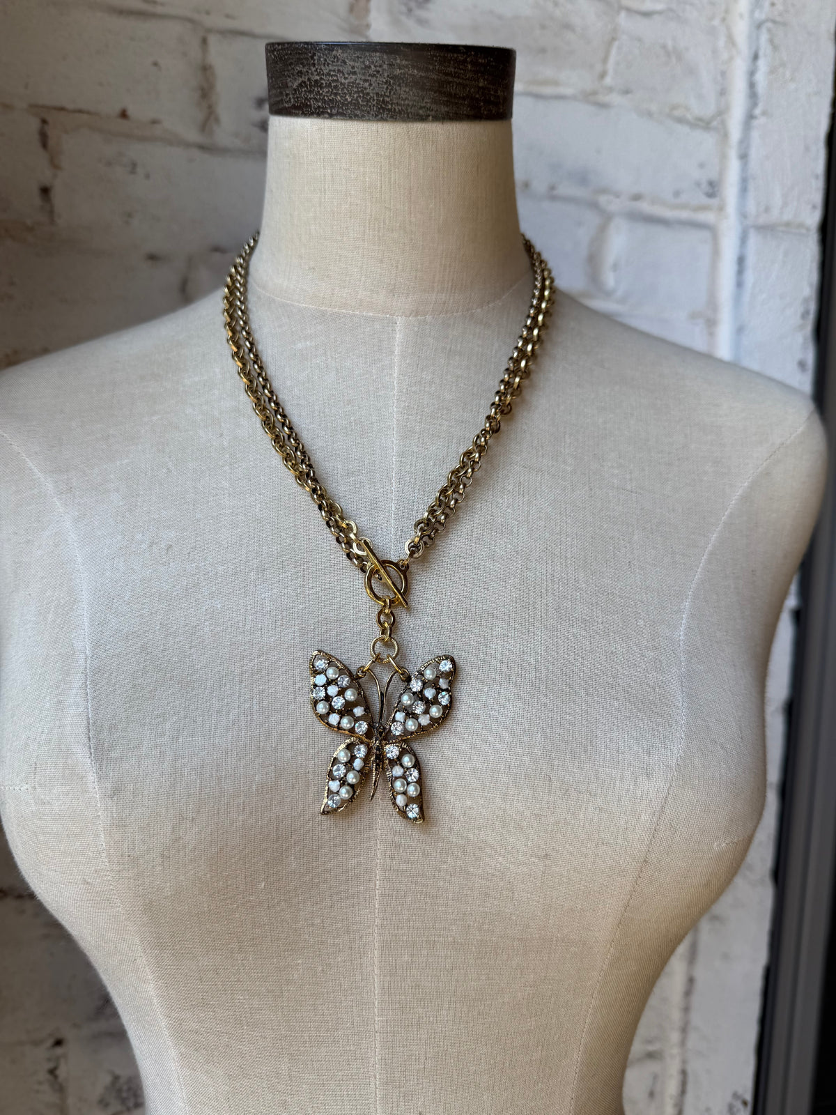 Vintage Butterfly with Rhinestones and Pearls