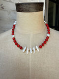 Red Beads with Oblong Vertical Pearls